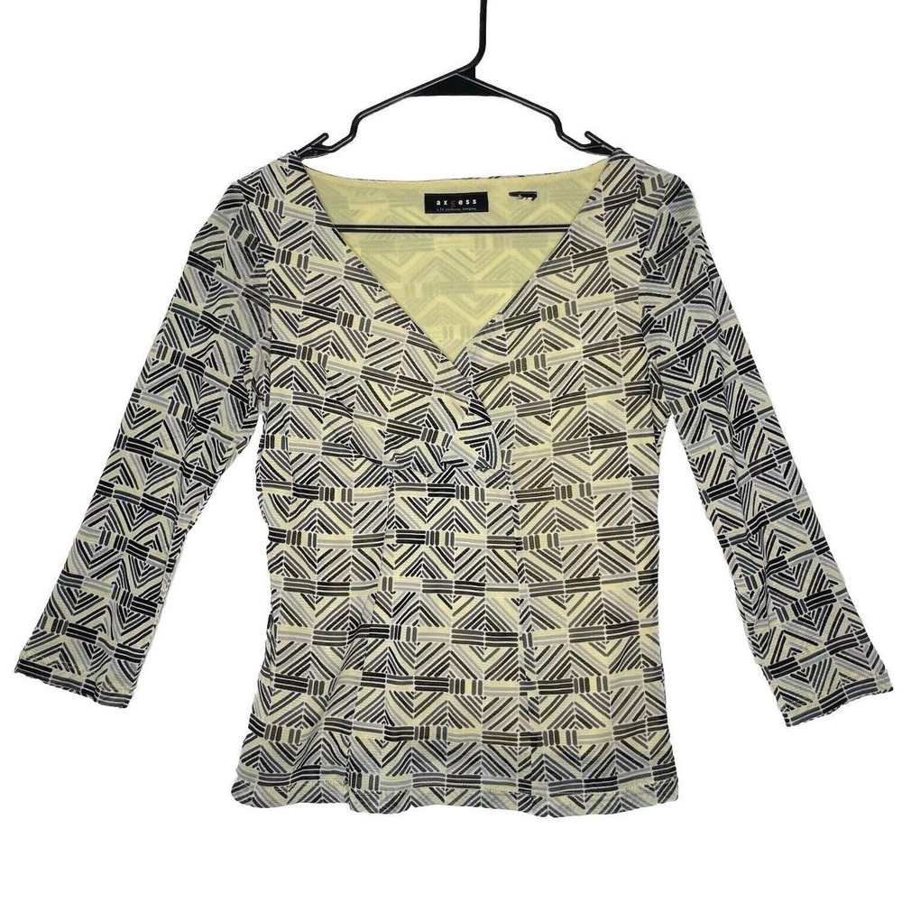 Y2K AXCESS Mesh Top M Sheer Geometric V‎ Neck Going Out